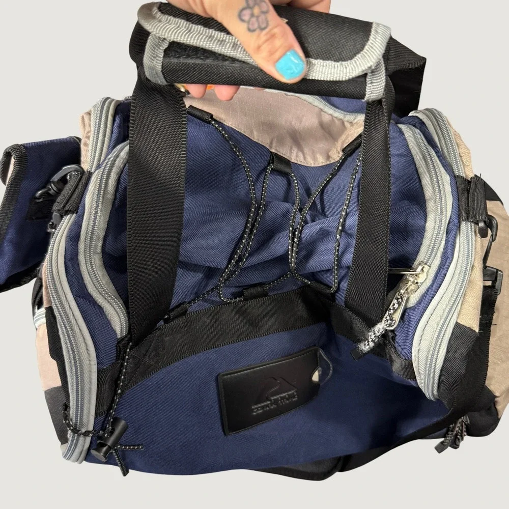 Ozark Trail Vintage Duffel Bag Blue Tan Travel Nylon Outdoor Multi-Pocket Bag
